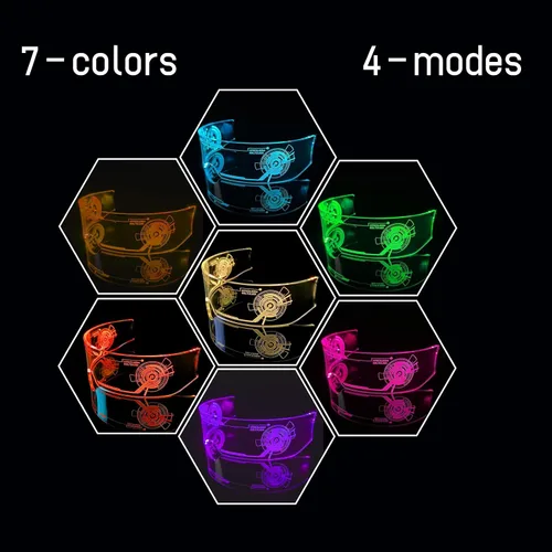 Vista 3 de FWhanhan Cyberpunk - 2 pares de anteojos de visera LED, gafas futuristas de cosplay con 7 colores y 4 modos, para festivales, fiestas y clubes