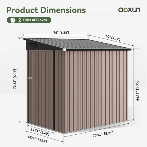 Vista 2 de Aoxun Cobertizo de almacenamiento de acero para jardín al aire libre de 6 x 4 pies con puerta con bloqueo impermeable y resistente a la oxidación