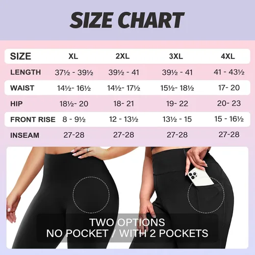 Vista 3 de Happy.angel Leggings de talla grande con bolsillos para mujer, leggings de entrenamiento de yoga negros de cintura alta, 3X 4X