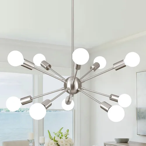 Vista 11 de Candelabros Sputnik - Moderna lámpara de techo Sputnik de 6 luces para sala de estar - Lámpara Sputnik industrial negra para comedor, dormitorio