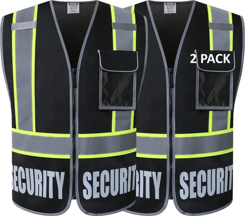 Vista 10 de Chaleco de Seguridad para Hombres y Mujeres Chaleco de Seguridad Reflectante con 5 Bolsillos y Cremallera Frontal Chaleco de Malla de Alta Negro