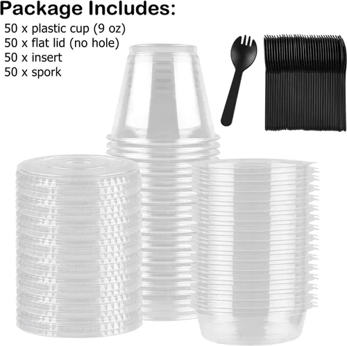 Vista 3 de TOFLEN Vasos de plástico transparente para yogur y parfait con tapas, desechables para llevar, tazas de cereales para desayuno, aperitivos, frutas