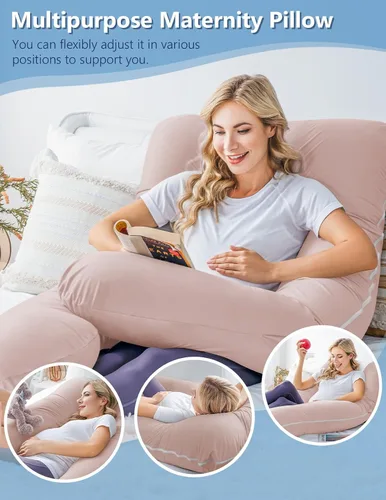 Vista 6 de Meiz - Almohadas de embarazo refrescantes para dormir, almohada corporal de maternidad para mujer embarazada, en forma de U, con funda de jersey