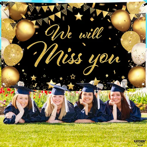 Vista 4 de KatchOn Banner con texto en inglés "We Will Miss You" en negro y dorado