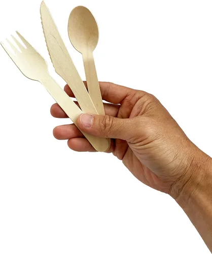 Vista 5 de KingSeal Cuchillo de madera desechable certificado FSC, biodegradable y respetuoso con el medio ambiente, 6.5 pulgadas de largo, 100