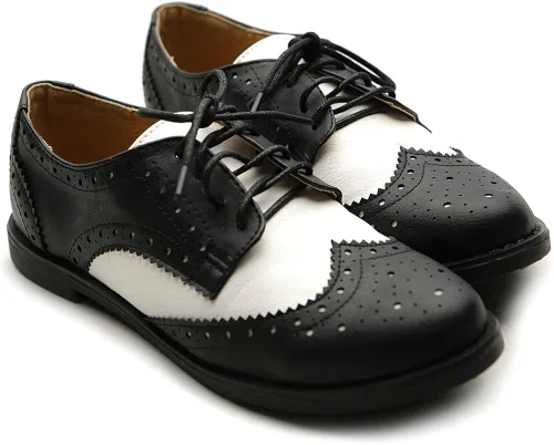 Vista 4 de Zapato Oxford de mujer Ollio, planos con punta ancha y cordones, dos tonalidades