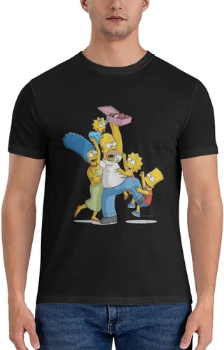 Vista 8 de The Simpsons Camisa cómoda de manga corta para hombre con cuello redondo de algodón de moda camiseta negra