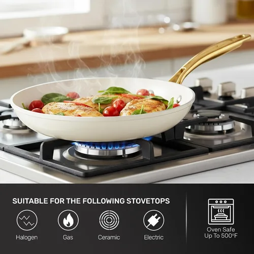 Vista 7 de GOTHAM STEEL - Juego de utensilios de cocina de cerámica antiadherentes, juego de ollas y sartenes con utensilios de cocina y vaporizador, no Gris