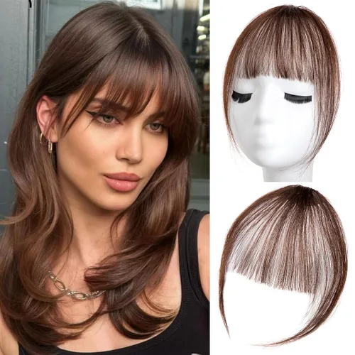 Vista 20 de Flequillo con clip, extensiones de cabello humano 100 % real, flequillo con clip para mujer, extensiones curvadas para uso diario
