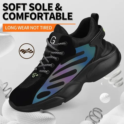 Vista 5 de BAIYIJIA Steel Toe Shoes for Men No Slip Work Shoes Construction Industrial Work Tennis Shoes Safety Shoes Lightweight Steel Toe Sneakers for Men