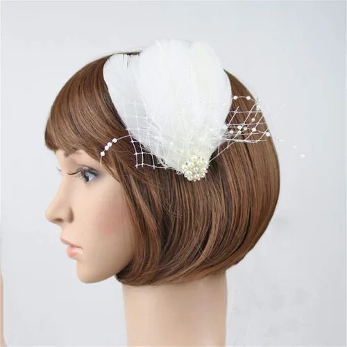 Vista 2 de Fascinator - Pinzas para el pelo con plumas de pavo real, diadema art déco, accesorios de los años 20 para mujer