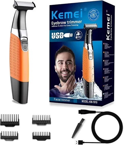 Vista 8 de KEMEI Maquinilla de afeitar eléctrica, recortadora de barba para hombres, peluquería corporal recargable por USB inalámbrico y removedor de vello