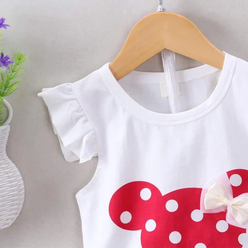 Vista 4 de MH-Lucky Conjunto de ropa para bebé niña de 2 piezas con camiseta + pantalones cortos