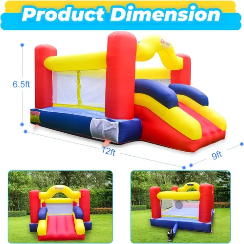 Vista 5 de Castillo inflable con soplador de aire y tobogán, castillo animoso familiar con juego de pelota de dardos, casa inflable para niños, 12 pies x 9