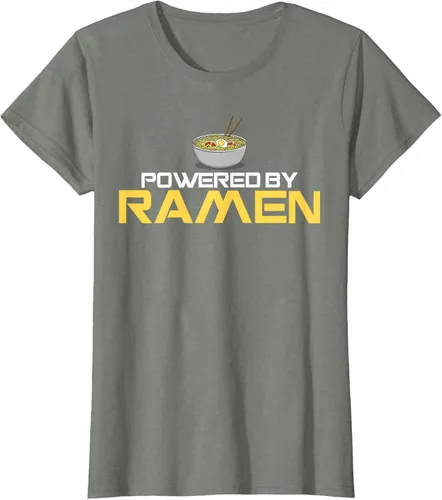 Vista 12 de Camiseta de fideos de anime japoneses Powered By Ramen, Negro, S