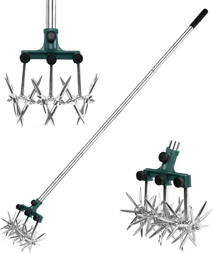 Vista 8 de BARAYSTUS Cultivador Rotativo de Jardín Motoazada Ajustable de Acero Inoxidable Manzón de Mano para Mezcla de Suelo o Resembrado de Césped Motoazada