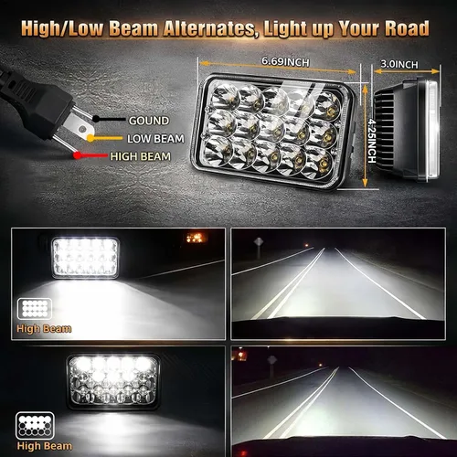 Vista 4 de 4x6 luces LED 4pcs 45W luces LED rectangulares H4651 H4652 H4656 H6545 Compatible con Peterbilt KW Freightliner Chevy Oldsmobile Cutlass
