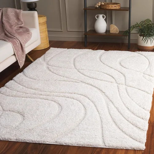 Vista 100 de Safavieh Florida Shag Collection - Alfombra de área de 2 x 3 pies, color crema/beige, diseño geométrico, felpa de 1.2 pulgadas de grosor, ideal