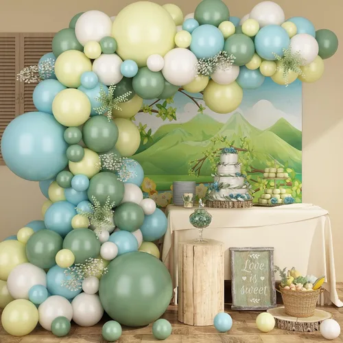 Vista 11 de Kit de Arco de Globos Azul Polvoriento, Kit de Guirnalda de Arco de Globos Azul Polvoriento y Blanco, Globos de Perlas Azul Claro Macarón Azul