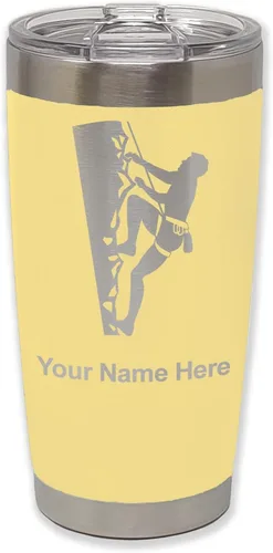 Vista 16 de LaserGram 20oz Vacuum Insulated Tumbler Mug, Rock Climber, Personalized Engraving Included (Coral)