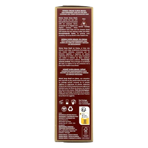 Vista 3 de Tratamiento de color para el cabello en crema de henna Surya Brasil, cobre, 2.37 oz / 70 ml