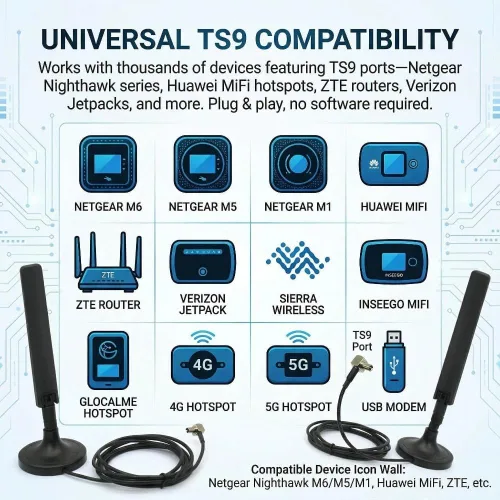 Vista 2 de 10dBi 5G 4G LTE Antena TS9 Magnética Paquete de 2 MIMO para Nighthawk M6 M5