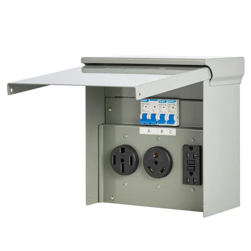 Vista 9 de VEVOR Panel de salida de energía temporal, caja de interruptor eléctrico para RV resistente a la intemperie con receptáculo de 20/30/50 amperios