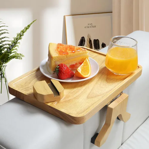 Vista 12 de Bandeja de brazo de sofá de madera tallada de bambú, bandeja de reposabrazos de sofá de tamaño normal de 11.8 x 8.6 pulgadas, no requiere