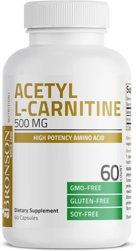 Vista 3 de Bronson Acetil L-Carnitina 500 MG Aminoácido de Alta Potencia Sin OGM, 60 Cápsulas