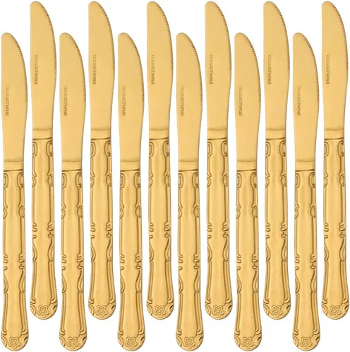 Vista 60 de Cucharas de sopa, cucharas redondas de acero inoxidable para caldo con borde de flor, juego de 12 piezas de acero inoxidable para café, azúcar