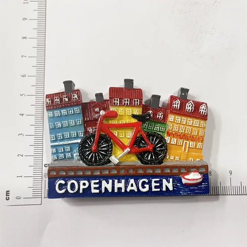 Vista 6 de Copenhague Dinamarca - Imán de nevera 3D, regalo de recuerdo de resina, hecho a mano, imán de nevera de Copenhague, colección de decoración