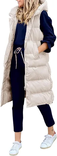 Vista 2 de Inorin Chaleco de plumón para mujer con cuello alto, grueso, con capucha, sin mangas, abrigo largo