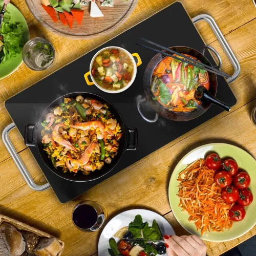 Vista 2 de NutriChef - Charola para conservar los alimentos calientes. Plato caliente para alimentos con vidrio resistente que irradia calor