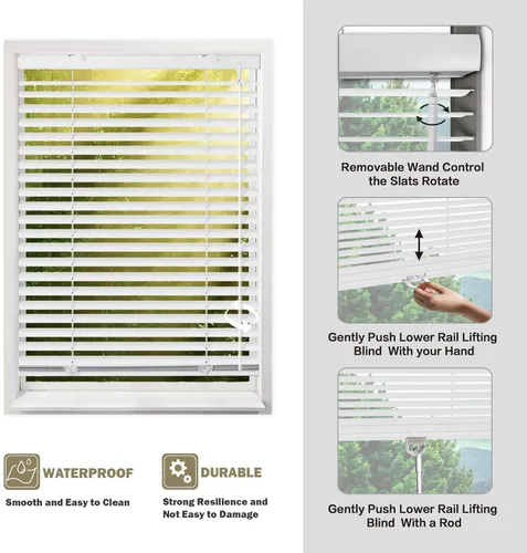 Vista 5 de Mini persianas de aluminio inalámbricas de 1 pulgada, persiana de privacidad horizontal anti-UV negra, mini persiana personalizada para ventanas