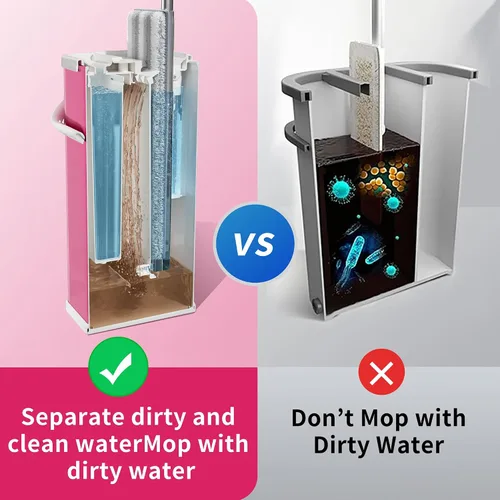 Vista 2 de Separa el trapeador de agua sucia, la fregona plana y el cubo para el hogar con 4 recambios adicionales, trapeador de acero inoxidable y cubo
