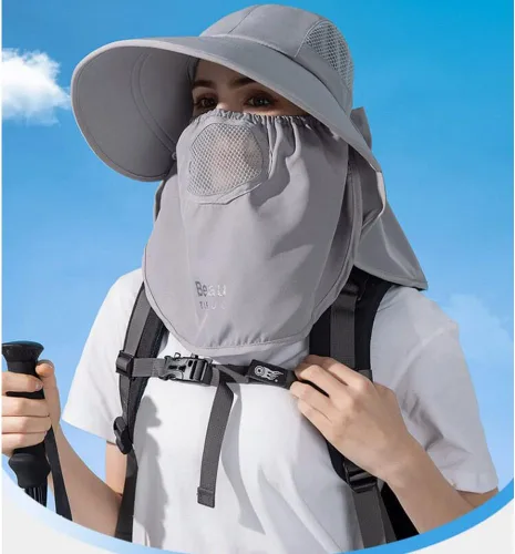 Vista 2 de KORADI Sombreros de pesca solar para mujer, ala ancha, protección UV, plegable, sombrero de verano con solapa desmontable