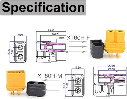 Vista 5 de FLY RC 10 pares Amass XT-60 XT60 XT60 versión mejorada XT60H Enchufes conector adaptador macho y hembra con cable de silicona 12AWG para batería RC