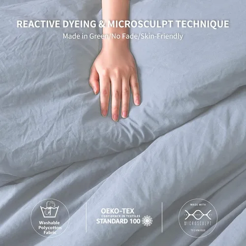Vista 3 de COTTEBED Juego de colcha sólido tamaño king: ropa de cama de microfibra de algodón lavado súper suave y completamente delgada y ligera - 1 manta