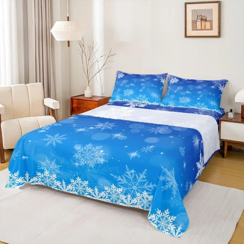 Vista 21 de Erosebridal Juego de sábanas bajeras de Navidad tamaño Queen, diseño de copos de nieve, color negro, gris, degradado, para niños y niñas, juego