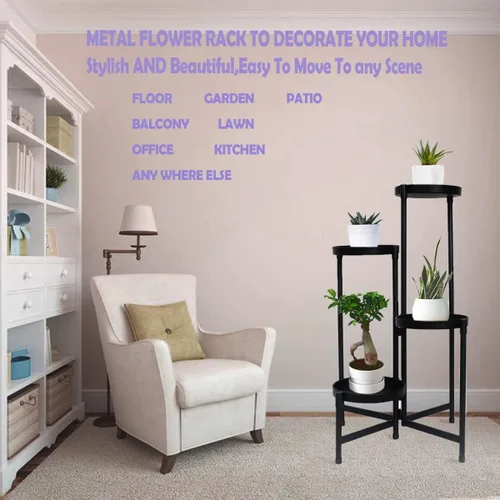 Vista 6 de Soporte para plantas de 4 niveles para interiores y exteriores, soporte alto de metal para plantas, soportes de esquina escalonados para plantas