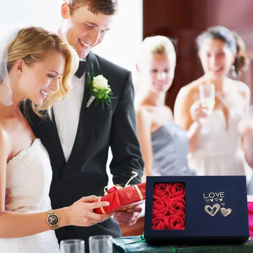 Vista 5 de Reloj de regalo para el día de San Valentín con caja de cristal romántica, reloj de pulsera analógico de cuarzo para parejas