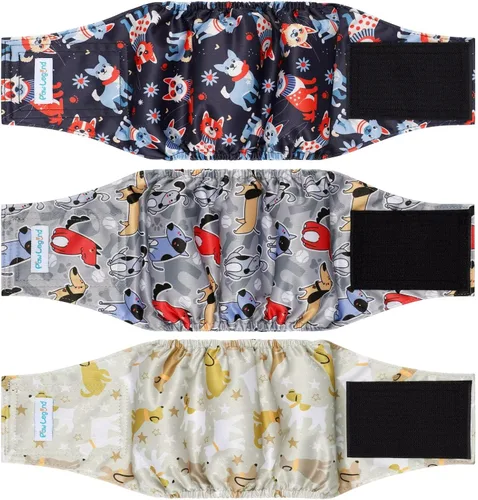 Vista 25 de Paw Legend - Pañales lavables para perro macho (3 unidades), XS, Ejército, Gris, Marina