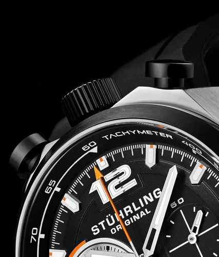Vista 3 de Stuhrling Original - Reloj de pulsera con cronógrafo para hombre, caja de acero inoxidable con correa de goma