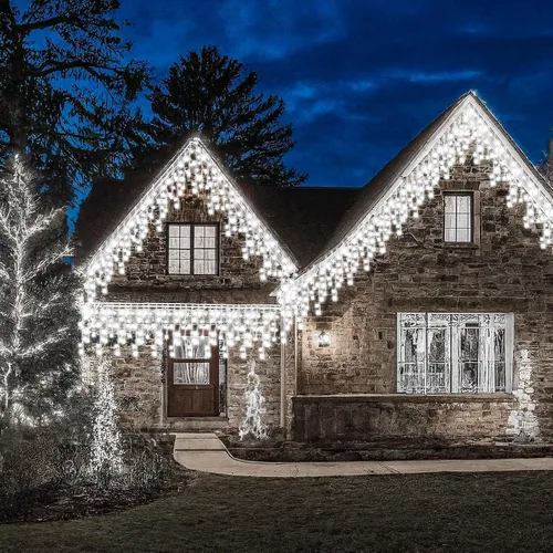 Vista 6 de Aurelema 640 luces LED de Navidad para exteriores, extra largas, 8 modos, impermeables, con 120 gotas, guirnalda de luces colgantes con control