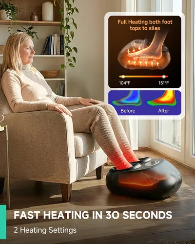 Vista 3 de Snailax Shiatsu - Masajeador de pies con calor, elegible para FSA, amasado, compresión, vibración, máquina de masaje de pies para fascitis plantar