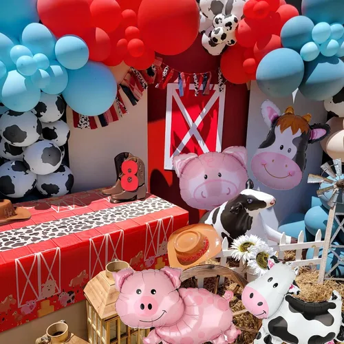 Vista 6 de Mantel de plástico desechable de granja para picnic, baby shower, cumpleaños, corral, granja, temática de animales, suministros de decoración