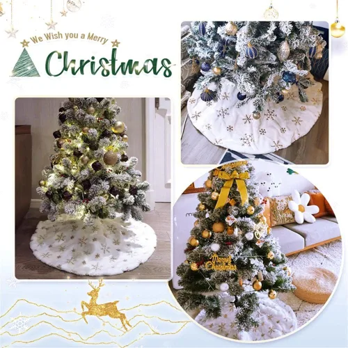 Vista 5 de Falda de árbol de Navidad blanca pequeña de 24 pulgadas, falda de árbol de lentejuelas para árbol de lentejuelas, mini falda de árbol con purpurina