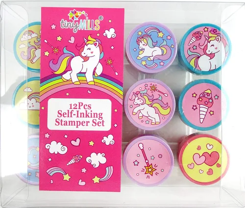 Vista 3 de TINYMILLS Kit de 12 sellos de unicornio para niños, bonitos sellos de unicornio autoentintados, recuerdos de fiesta de unicornio, recompensas