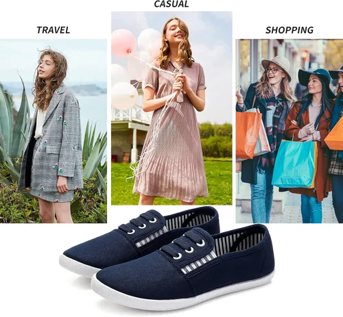 Vista 6 de Tenis de lona para mujer, zapatos casuales para caminar, zapatos de tenis planos, zapatos de vestir antideslizantes, zapatos de trabajo