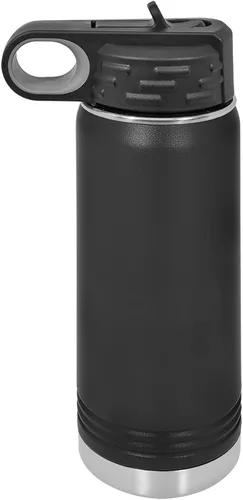 Vista 2 de Polar Camel Botella de agua de acero inoxidable de 20 onzas con tapa abatible y popote (negro)